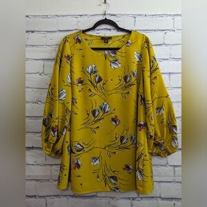 Alfani Woman Mustard Yellow Floral Blouse Women's Size 0X